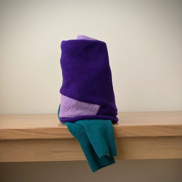 joodito cashmere merino sweater wrap scarf boro patchwork purple lavender green - Picture 9 of 11